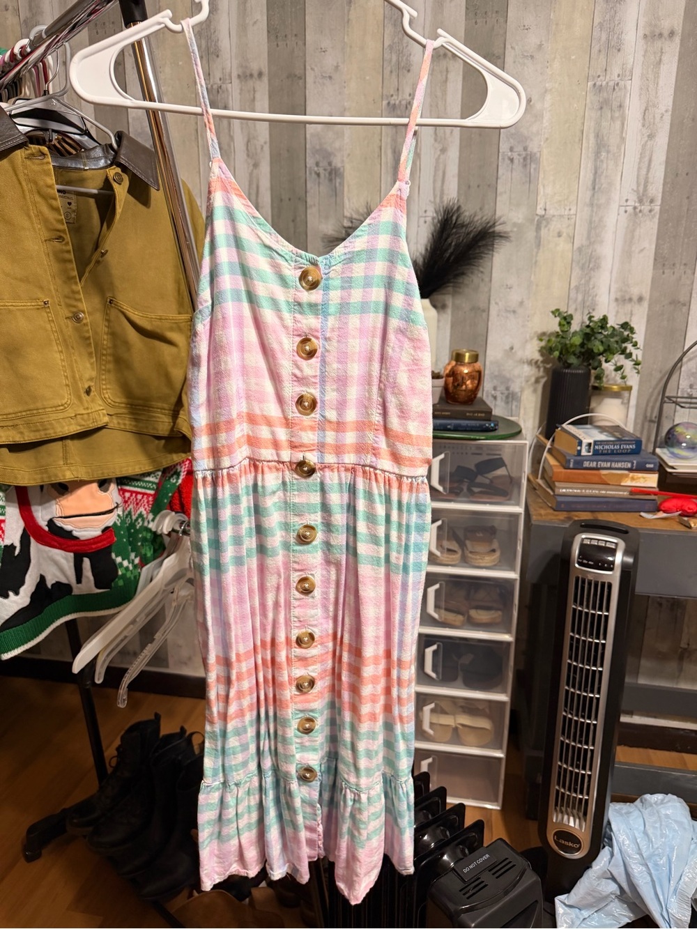 Pastel Striped Button-Front Midi Dress in Pink, Mint & Peach